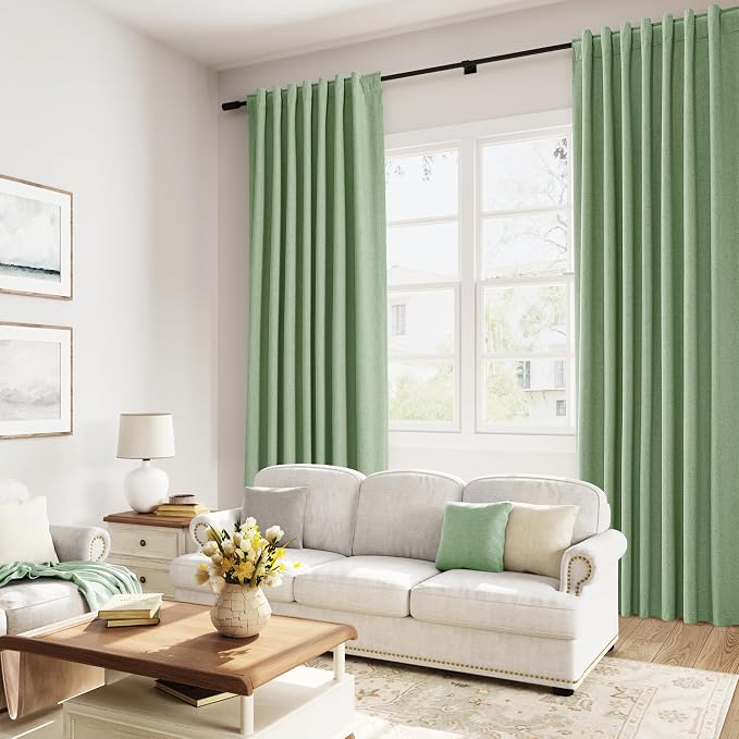 Light Sage 100% Blackout Linen Curtains 96 Inch Length 2 Panels Set - Image 8