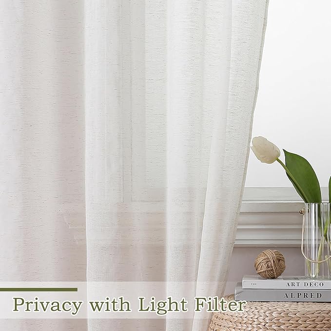 OWENIE Linen Blend Sheer Curtains 84 inches Long 2 Panels Set for Bedroom, Natural Linen Light Filtering Semi Sheer Cutain for Living Room Rod Pocket Drapes, 2pcs, Each 40 W x 84 L