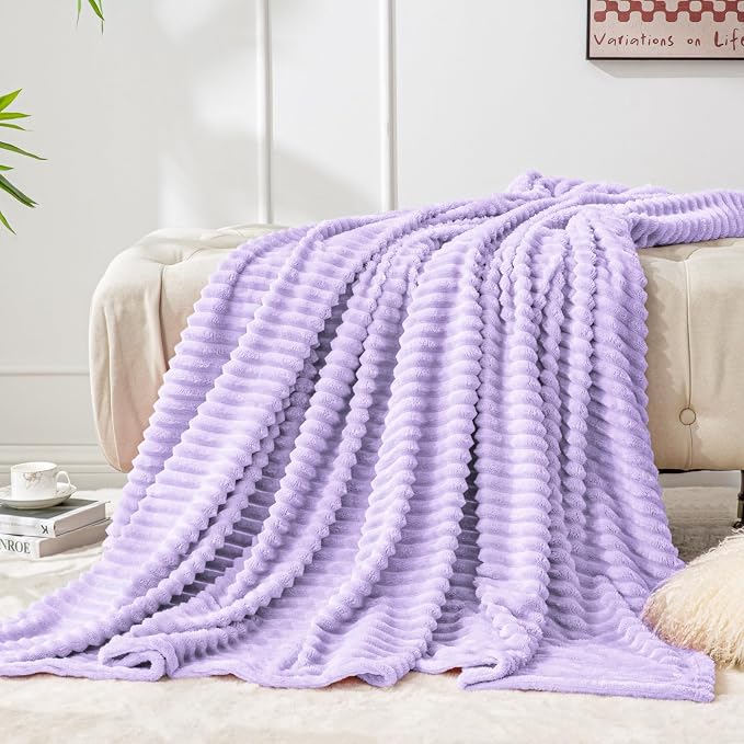 BEDELITE 3D Ribbed Pastel Lilac Fleece Twin Blanket - Image 7