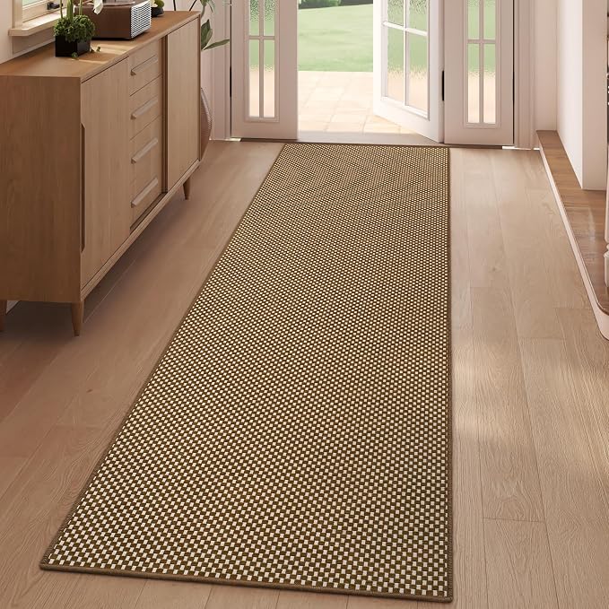 Kitchen Runner Rug Non Slip Hallway Runner Washable Dark Brown 2x6 ft | Boho - Image 3