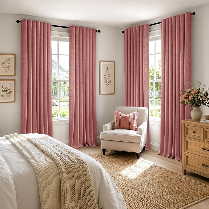 MIULEE 100% Blackout Linen Curtains 42 x 84 Inch Dusty Rose Pink 2 Panels | - Image 8