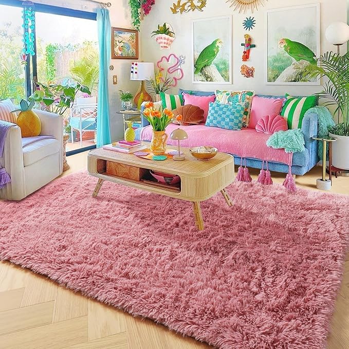 Amdrebio Blush Pink Fluffy Kids Area Rug 5x7 - Image 6