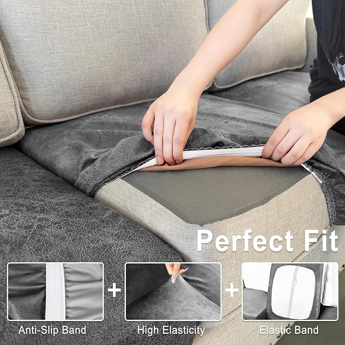 ANARACHON Leather Look Couch Cushion Covers Sofa Seat Slipcovers Sets Couches - Image 4
