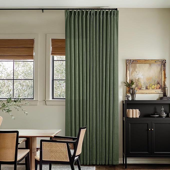 Olive Green Pinch Pleated Linen Semi Sheer Bedroom Curtains 92 Inches Long | - Image 8