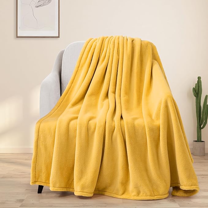 BEAUTEX Fleece Throw Blanket for Couch Sofa or Bed Throw Size, Soft Fuzzy Plush Blanket, Luxury Flannel Lap Blanket, Super Cozy and Comfy for All Seasons (Yellow, 50" x 60")