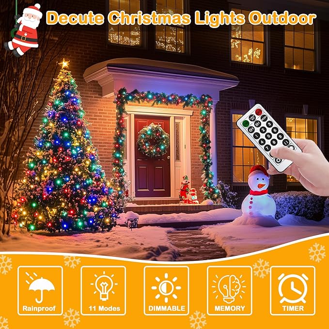 Decute 300LED Christmas Tree Lights Fairy String Light 99FT Green Copper Wire Warm White and Multicolor Dimmable with Remote, UL Cerficated Twinkle Lights for Party Wedding Indoor Outdoor Decor