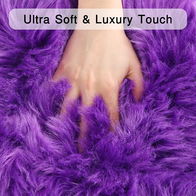 duduta Purple Faux Sheepskin Rug 2x3 ft, Small Faux Fur Chair Covers | Shag - Image 4
