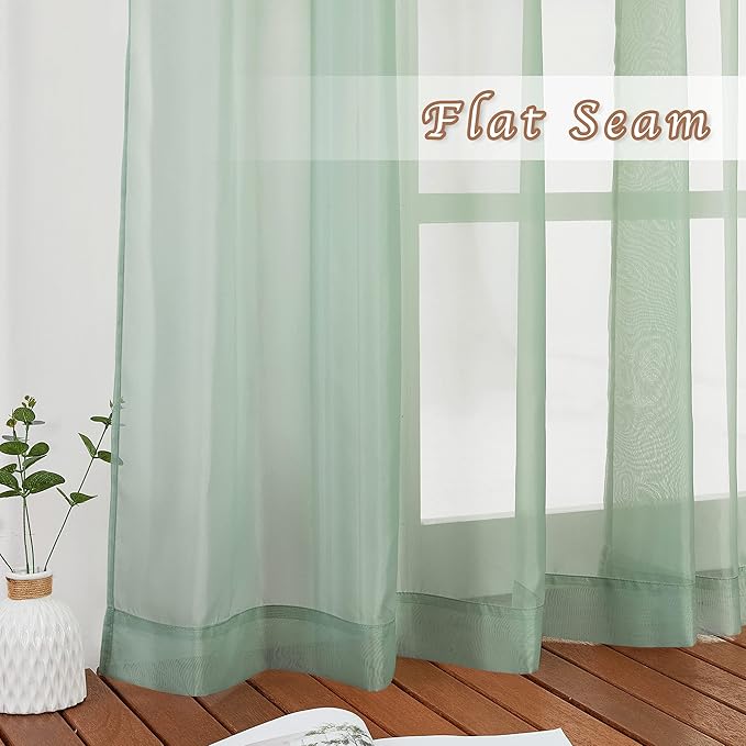 NICETOWN Sage Green Sheer Curtains 90 inch Long 2 Panels Set, Grommet Voile Sheer Textured Casual with Light Filtering Window Curtain Drapes for Bedroom/Living Room, W54 x L90