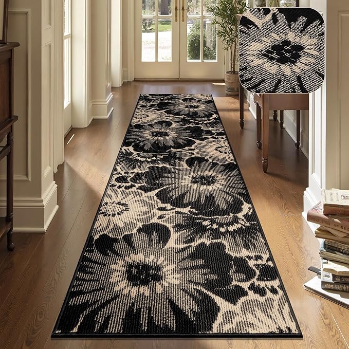 Findosom Hallway Runner Rug 2x8, Non Slip High-Low Textured Floral Washable by Findosom
