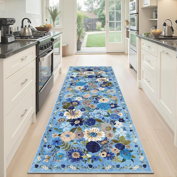 Blue Floral Hallway Runner Rug 2x6 - Image 6
