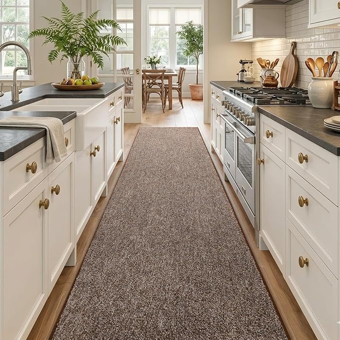 2x10 Coffee/White Runner Rug Washable Non-Slip - Image 2