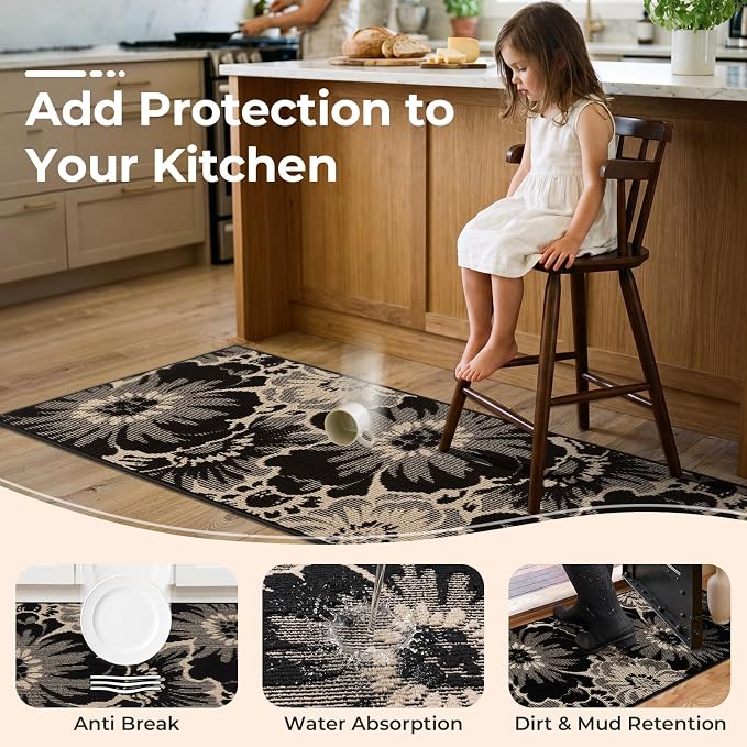 Findosom Hallway Runner Rug 3x8, Non Slip High-Low Textured Floral Washable - Image 5