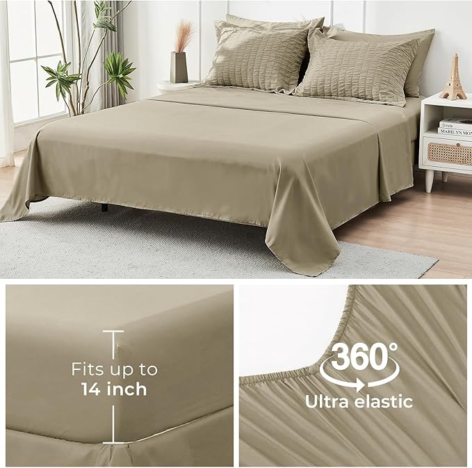 HYMOKEGE Linen Twin Comforter Set Seersucker 5 Pieces, All Season Luxury Bed in a Bag for Bedroom, Bedding Set with Comforter, Sheets, Pillowcase & Sham