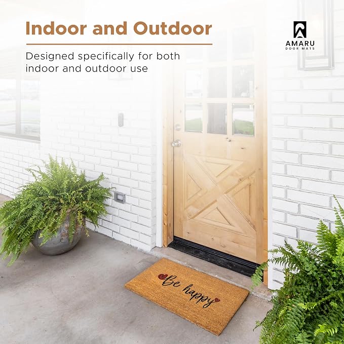 Coir Welcome Mat, Be Happy, 17 x 29 in | 100% Natural Coir, Anti-Shedding - Image 4