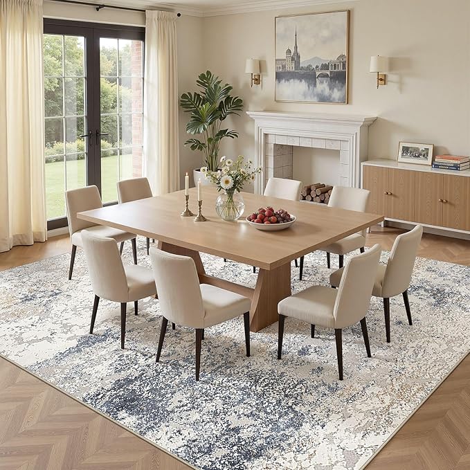 DMOYEST Square Area Rug Living Room Rugs 10x10 Washable Beige Blue Carpet | - Image 3
