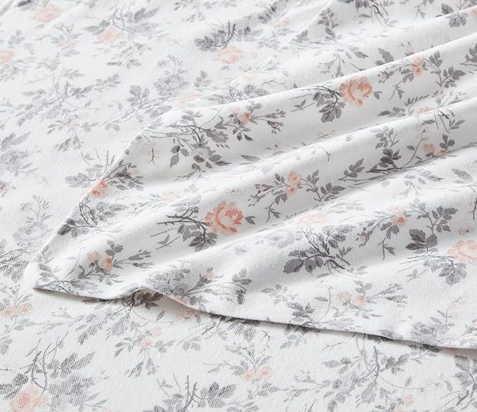 Laura Ashley - Flannel Sheets King Size, Anti-Pilling & Wrinkle Resistant Cotton, Touchably Soft for All-Season Comfort - Bed Sheets with Matching Pillowcases & Fitted Sheet (Rosalie Grey)