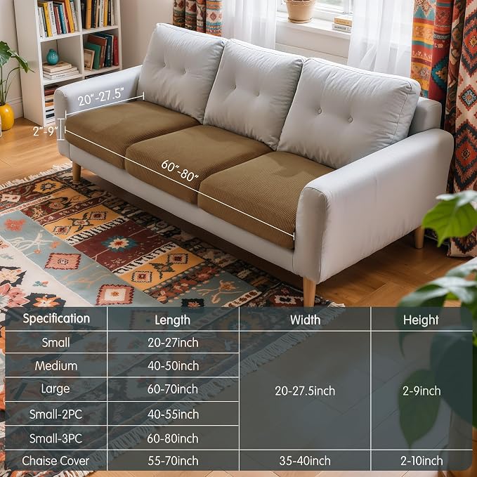 Hokway Stretch Couch Cushion Covers, 3 Piece Individual Sofa Cushion - Image 3