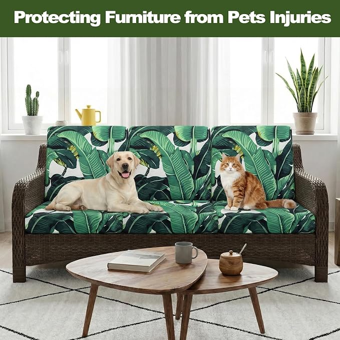 CALBODE 12 Pcs Stretch Outdoor Seat Cushion Covers, Monstera | Washable - Image 6