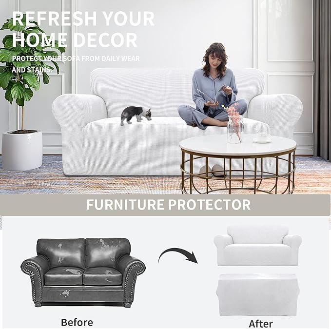 Easy-Going Stretch Oversized Loveseat Couch Covers Washable Snow White | - Image 4