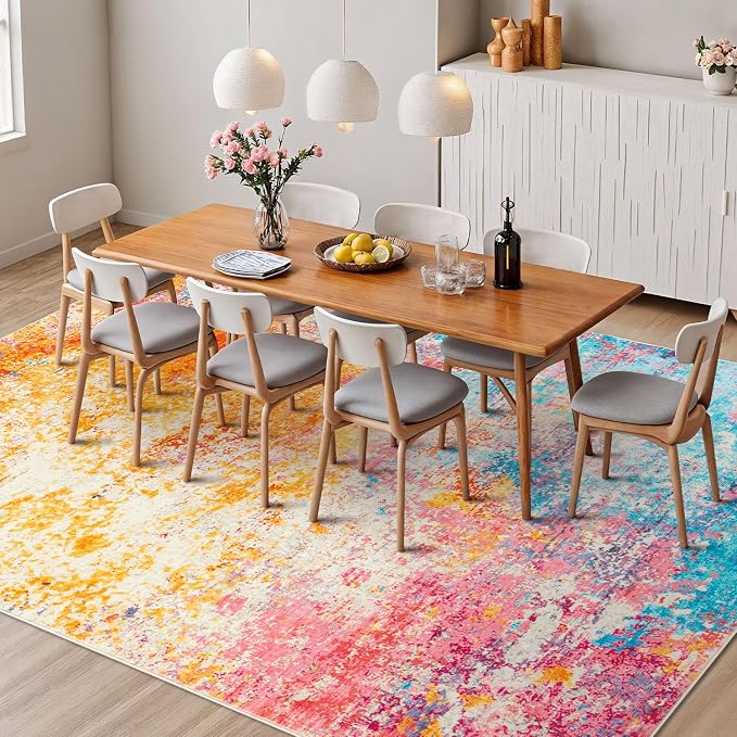 Rugflix 6x9 Area Rugs for Living Room, Washable Colorful Rainbow Large Rug | - Image 3