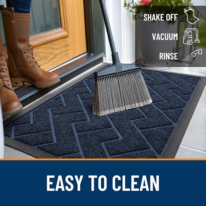 OLANLY Front Door Mat Outside 35x23, All-Season Absorbent Rubber Doormat | Blue - Image 6