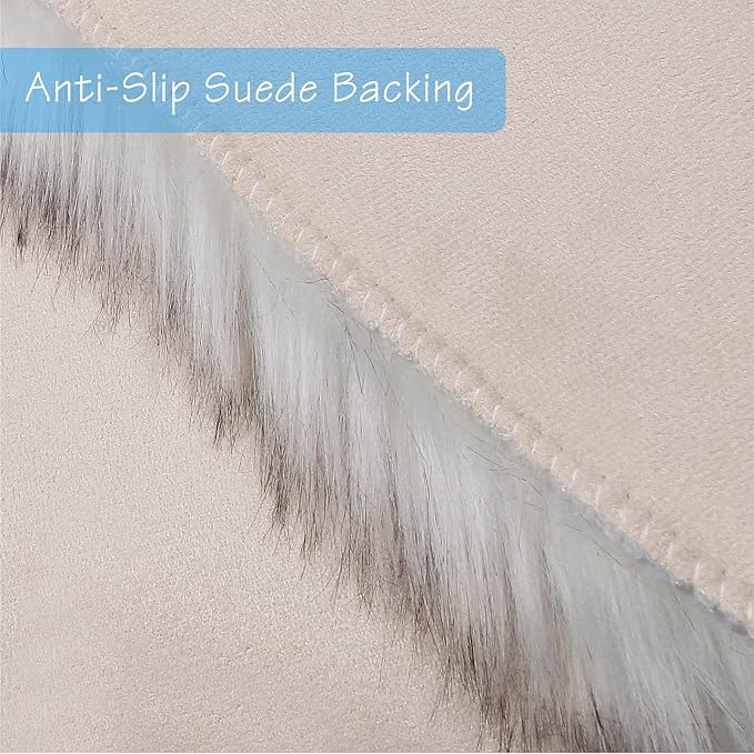 duduta White Black Faux Sheepskin Fur Rug 3x5 ft, Fluffy Carpet Rug | Shag - Image 4