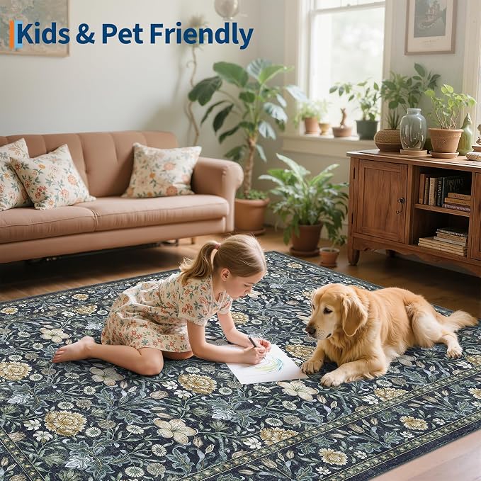 GarveeHome Area Rugs 8x10 for Living Room, Floral Large Washable Rug Soft Non - Image 7
