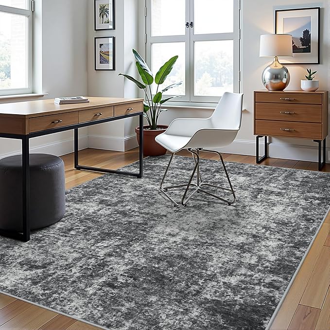 5x7 Area Rugs for Living Room Washable Bedroom Dining Room Black Grey | Modern - Image 3