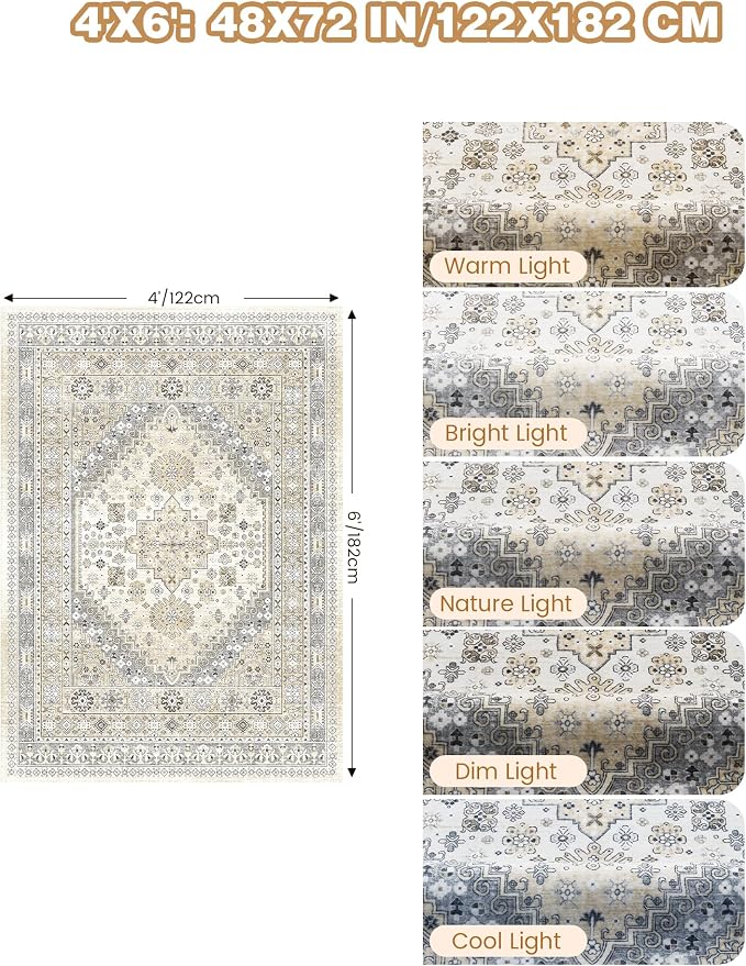 4x6 Area Rugs for Living Room, Non Slip Rugs for Bedroom, Low Pile Soft - Image 2