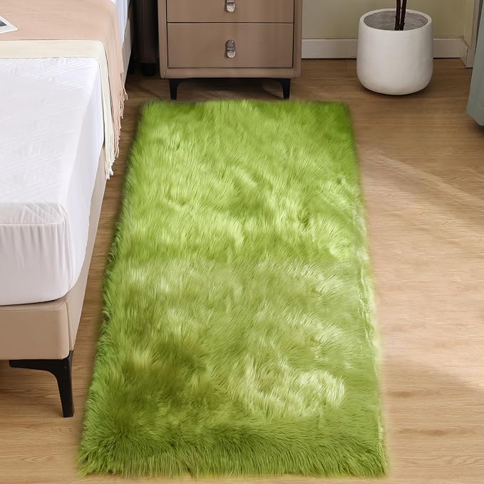 Goolela Lime Green Fluffy Runner Rug 2x6 Faux Fur Fuzzy Furry Rugs by Goolela