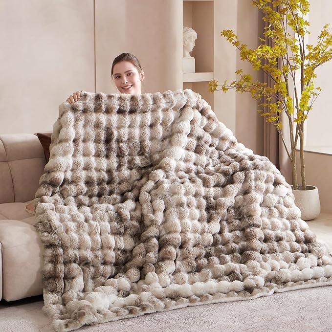 60x80 Inches Ultra-Soft Fuzzy Faux Fur Plush Twin Size Blanket - Image 2