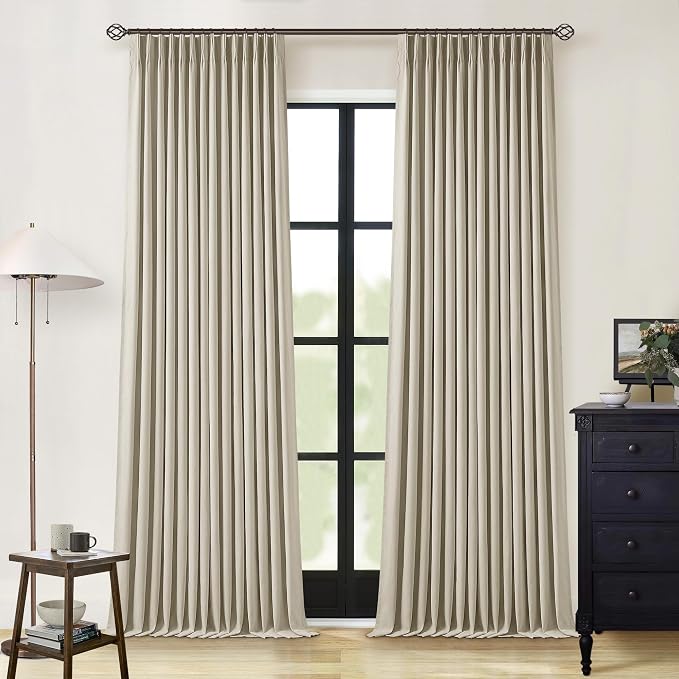 Burlywood Birch 100% Blackout Pinch Pleated Linen Curtains 94 Inches Long | by Twodrapes