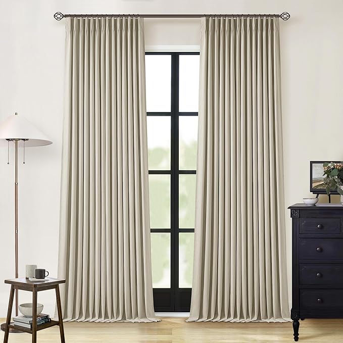 Burlywood Birch 100% Blackout Pinch Pleated Linen Curtains 86 Inches Long | by Twodrapes