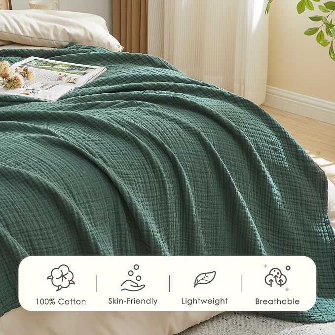 EMME Muslin Blankets for Adults Throw Blanket for Couch Breathable Gauze Soft - Image 4