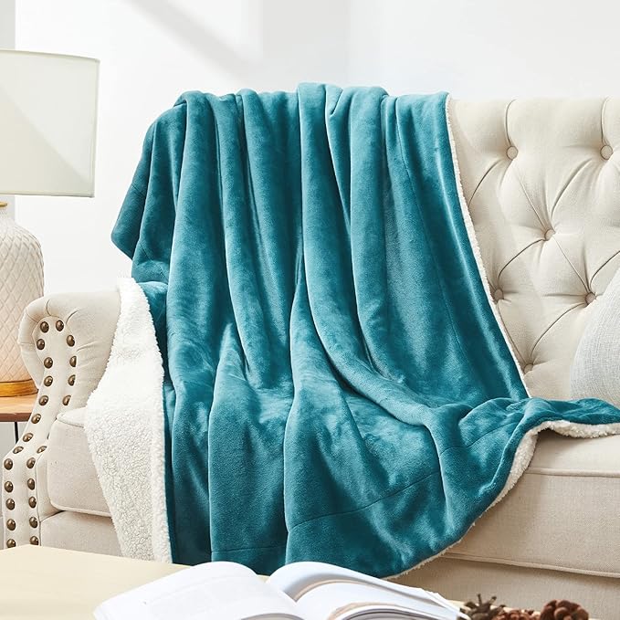 Walensee Sherpa Fleece Blanket (Queen Size 90”x90” Teal) Plush Throw Fuzzy Super Soft Reversible Microfiber Flannel Blankets for Couch, Bed, Sofa Ultra Luxurious Warm and Cozy for All Seasons