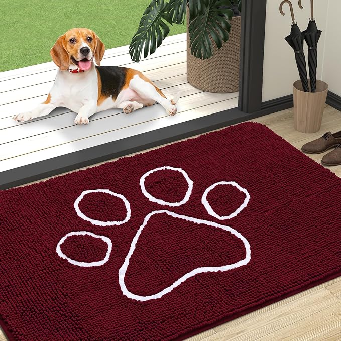 OLANLY Dog Door Mat for Muddy Paws 47x32, Paw Print Design Chenille Mud Mat | by OLANLY