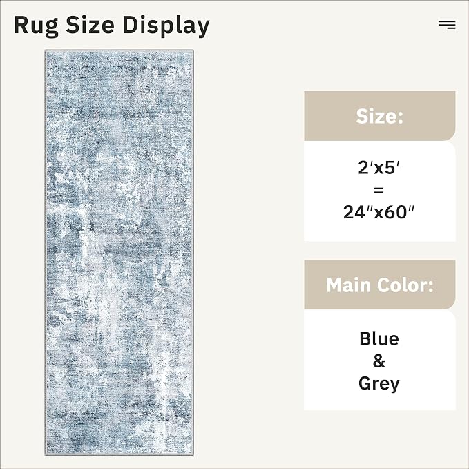 Soalmost Abstratc Runner Rug 2x5 Washable Kitchen Entry Runners Blue/Grey | - Image 5
