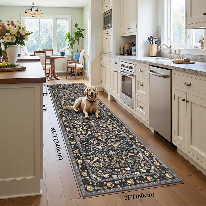 HEBE Hallway Runner Rug 2'x8', Washable Non Slip Kitchen Rug Runner | Soft Boho - Image 2
