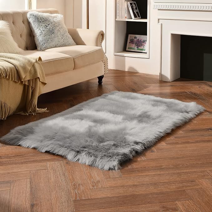 duduta Grey Faux Sheepskin Fur Rug 3x5 ft, Fluffy Carpet Rug | Shag Fuzzy - Image 6