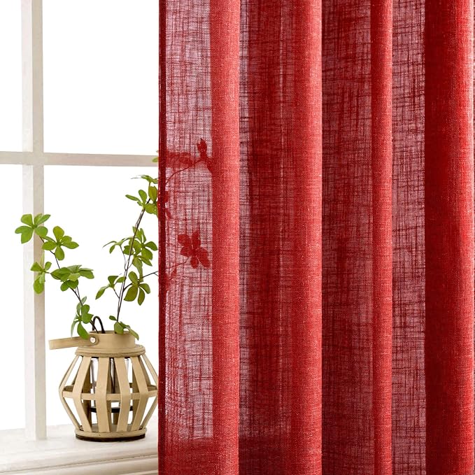 MIULEE Red Linen Short Curtains 52x63 Inch Long 2 Panel - Image 5