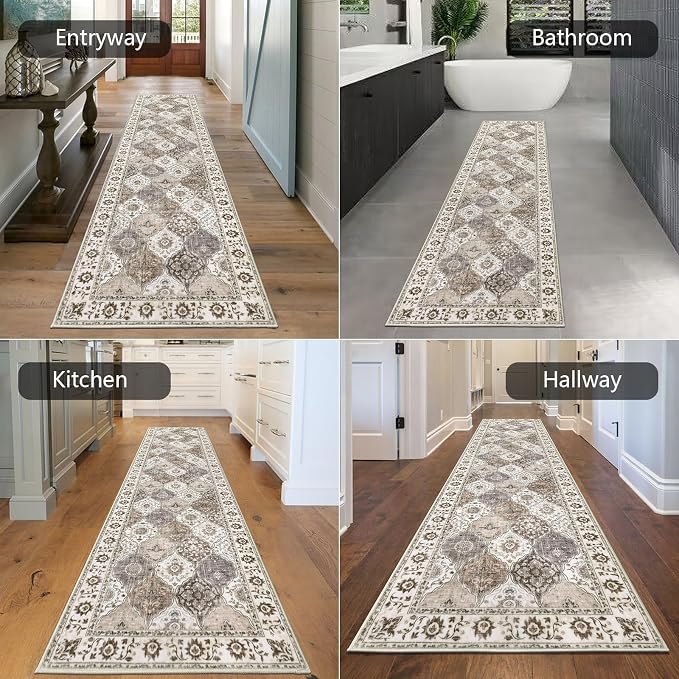 HEBE Hallway Runner Rug 2'x8', Washable Non Slip Kitchen Rug Runner | Soft Boho - Image 5