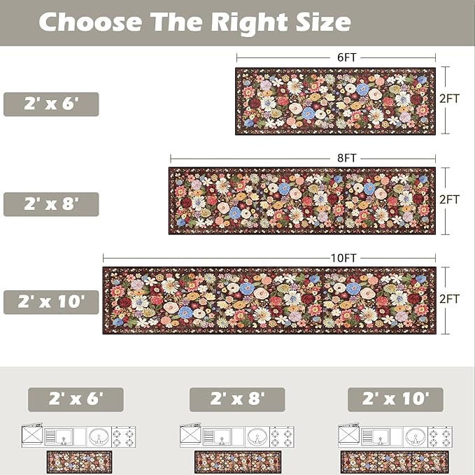 Black Brown Floral Hallway Runner Rug 2x10 - Image 2