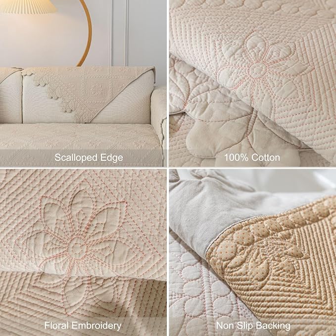 Cotton Quilted Dog Couch Cover for Sofa Farmhouse Rustic Embroidery Sectional - Image 7
