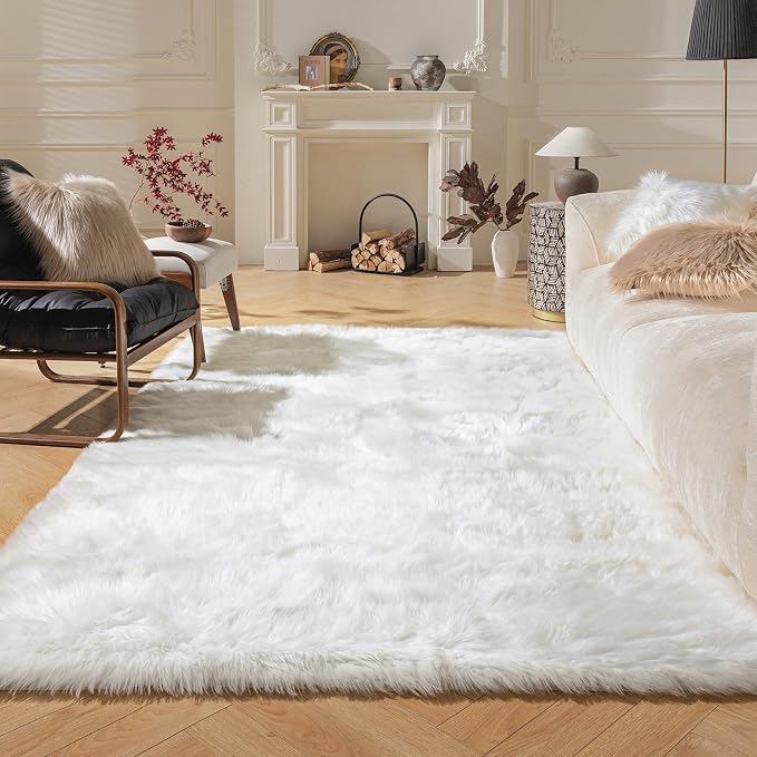 Ashler Faux Fur Rug, Fluffy Shaggy Area Rug Ultra Soft 6 x 9 Feet Rectangle Fur by AshlerHomeDeco