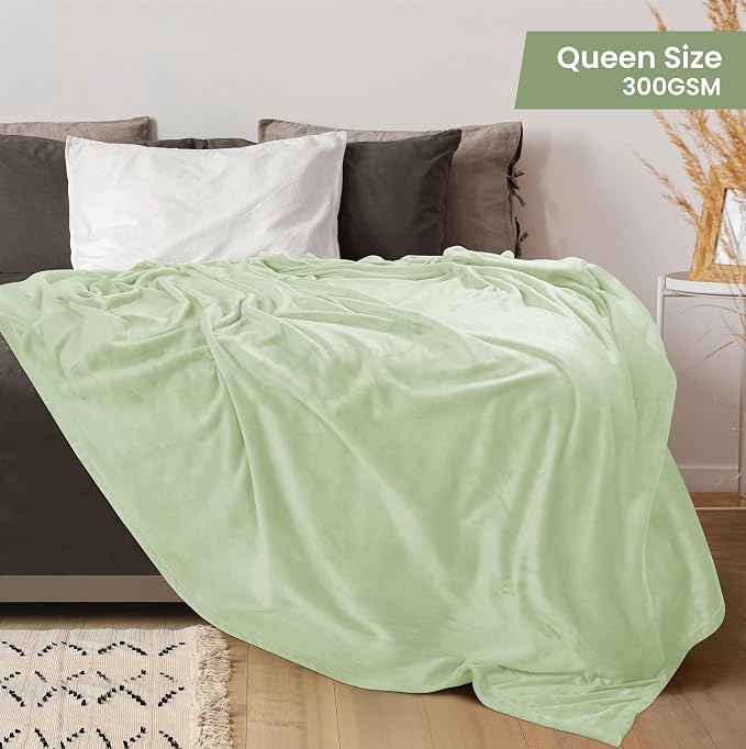 Utopia Bedding Soft Fleece Bed Blanket Queen Size Sage Green | Microfiber Plush - Image 2