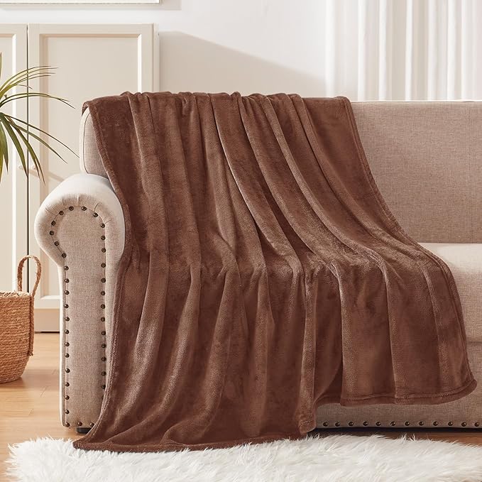 Exclusivo Mezcla Fleece Throw Blanket for Couch, Sofa, 300GSM Super Soft and Warm Blankets, Brown Throw All Season Use, Cozy, Plush, Lightweight, 50x60 Inches
