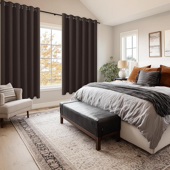 Grommet Blackout Curtains for Bedroom 70 x 63 Inches Brown 2 Panels | Thermal - Image 6