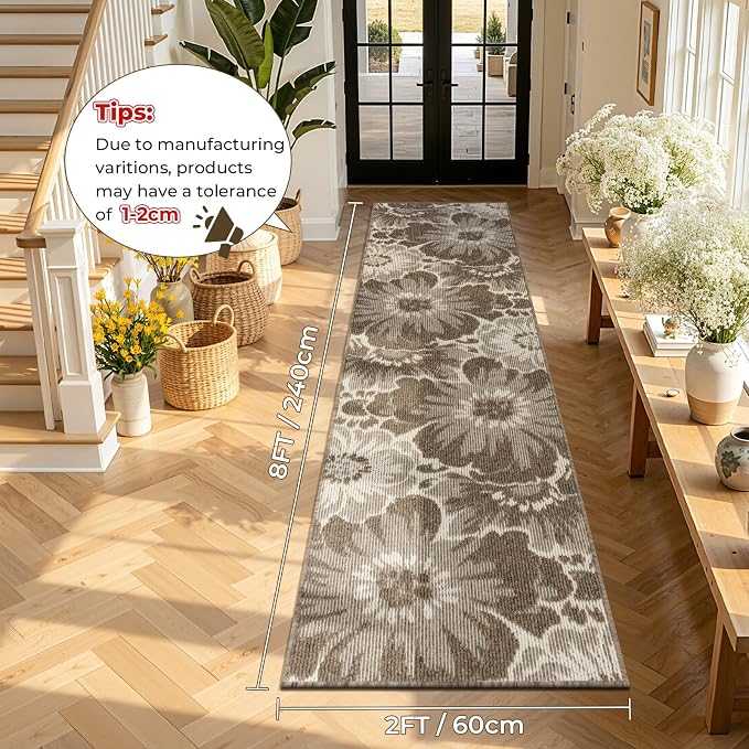 Findosom Hallway Runner Rug 2x8, Non Slip High-Low Textured Floral Washable - Image 2