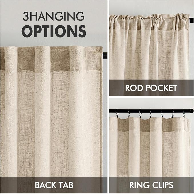 MIULEE Light Taupe Linen Curtains 52x72 Inch Length - Image 3