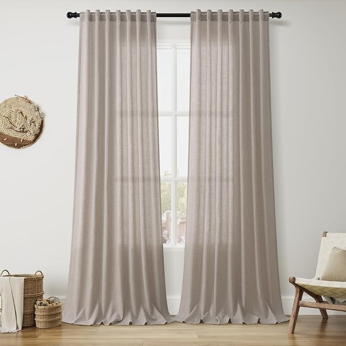 Stone Beige Linen Curtains 96 Inches Long by Nanspring